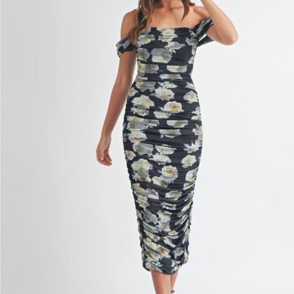 Mable Dresses & Skirts - Floral Off-Shoulder Midi Dress